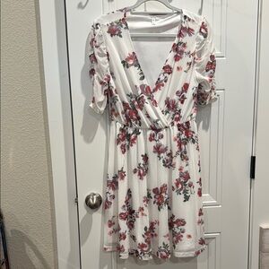 Maurices Pink V-Neck Puff Sleeve Mini Dress